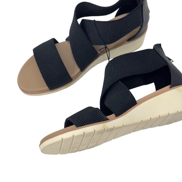MIA Black Elastic Cross Strappy Wedge Sandals Back Zipper Closure Women Size 9 - Picture 7 of 14